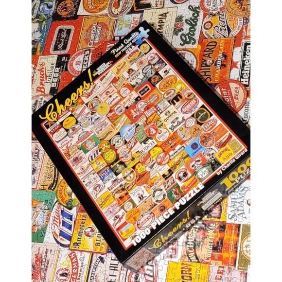 White Mountain Jigsaw Puzzle Cheers! 1000 Pieces Beer Labels Complete - Picture 1 of 7